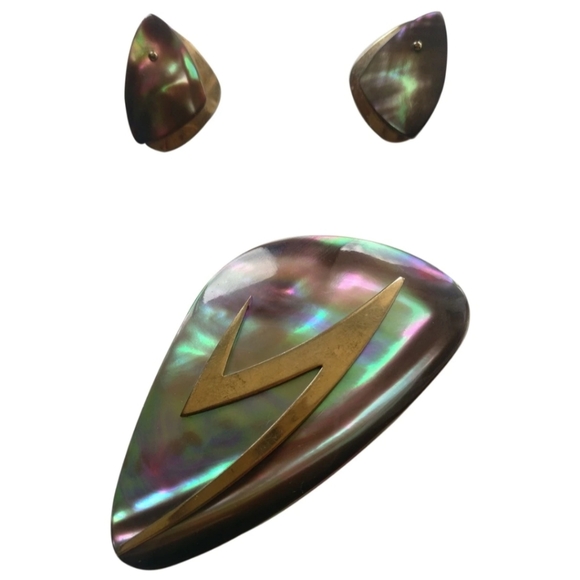 🇨🇦 Vintage MCM Germany signed Ges Gesch Germany abalone set - Picture 1 of 4